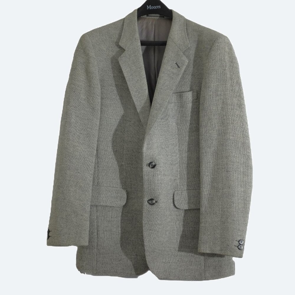 Sold - Magee tailored clothes pure new wool herringbone jacket beige size 36R